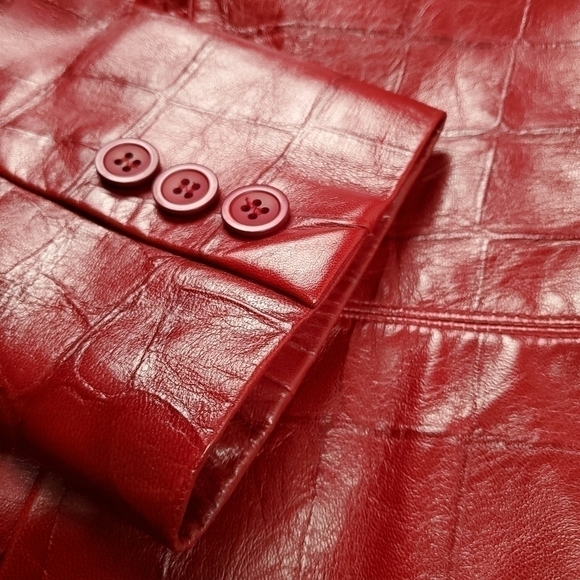New Identify Red Genuine Leather Embossed Jacket  Sz 8 - Picture 8 of 15